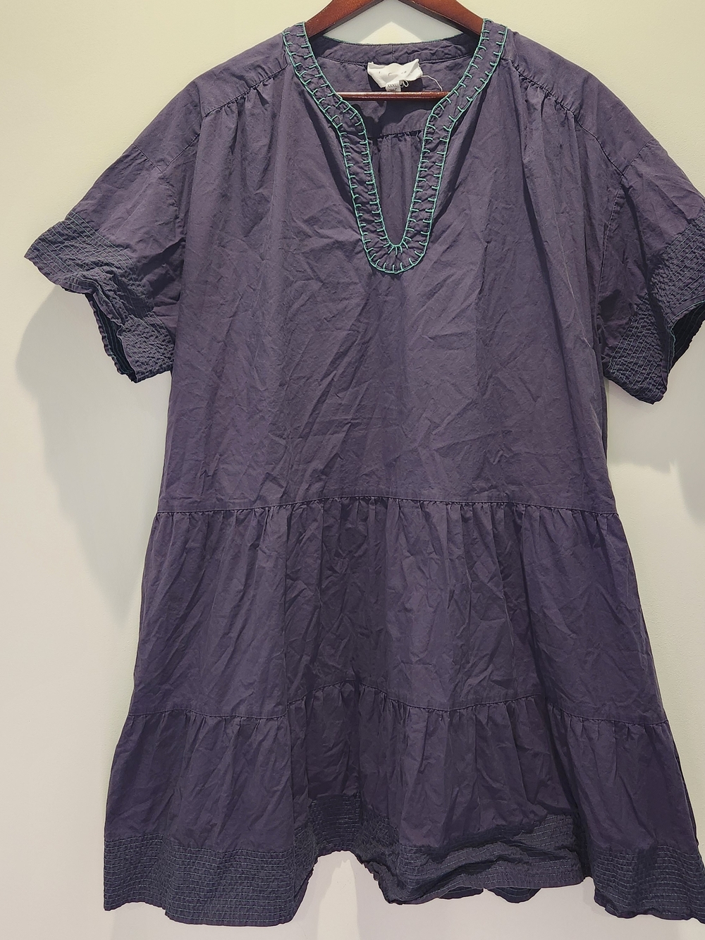 Pomander Place Blue Tiered Mini Dress with Teal Stitching XXXL